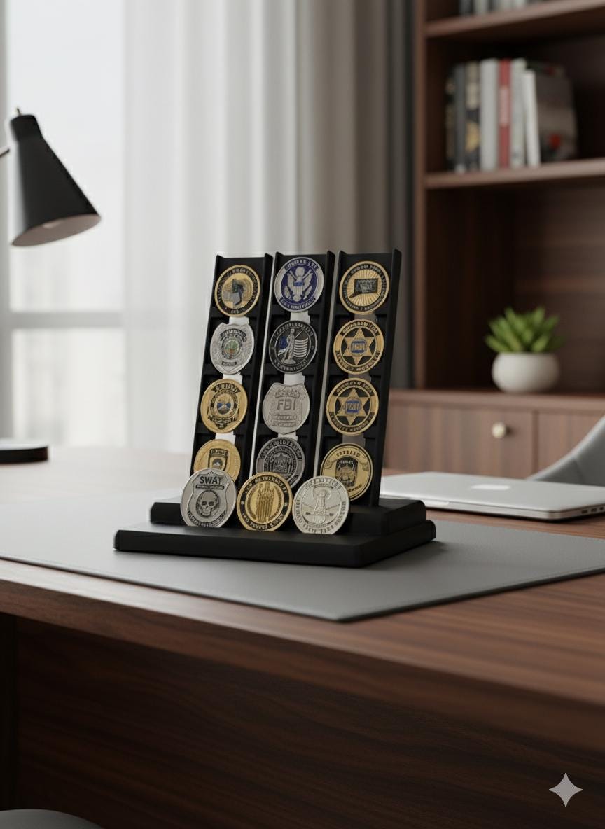 Challenge Coin Display Stand, First Responder Military Police Holder (Up to 2" Coins)