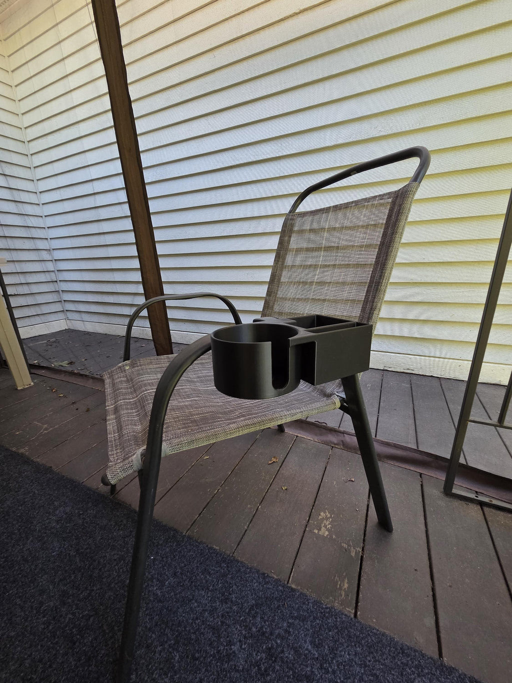 Clamp-On Cup and Phone Holder for Chairs, Desks, Outdoor Use
