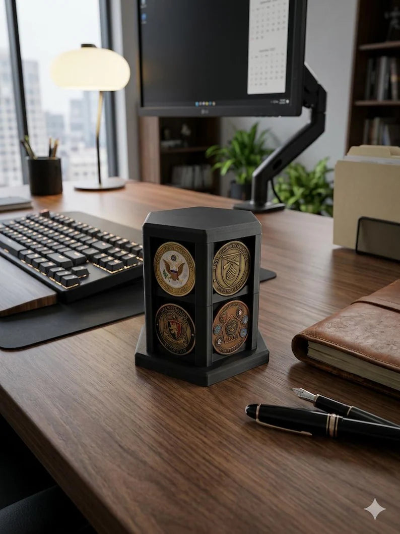 Hexagonal Challenge Coin Display Stand – Stackable Holder for First Responders, Military, Police Up to 2" Coins