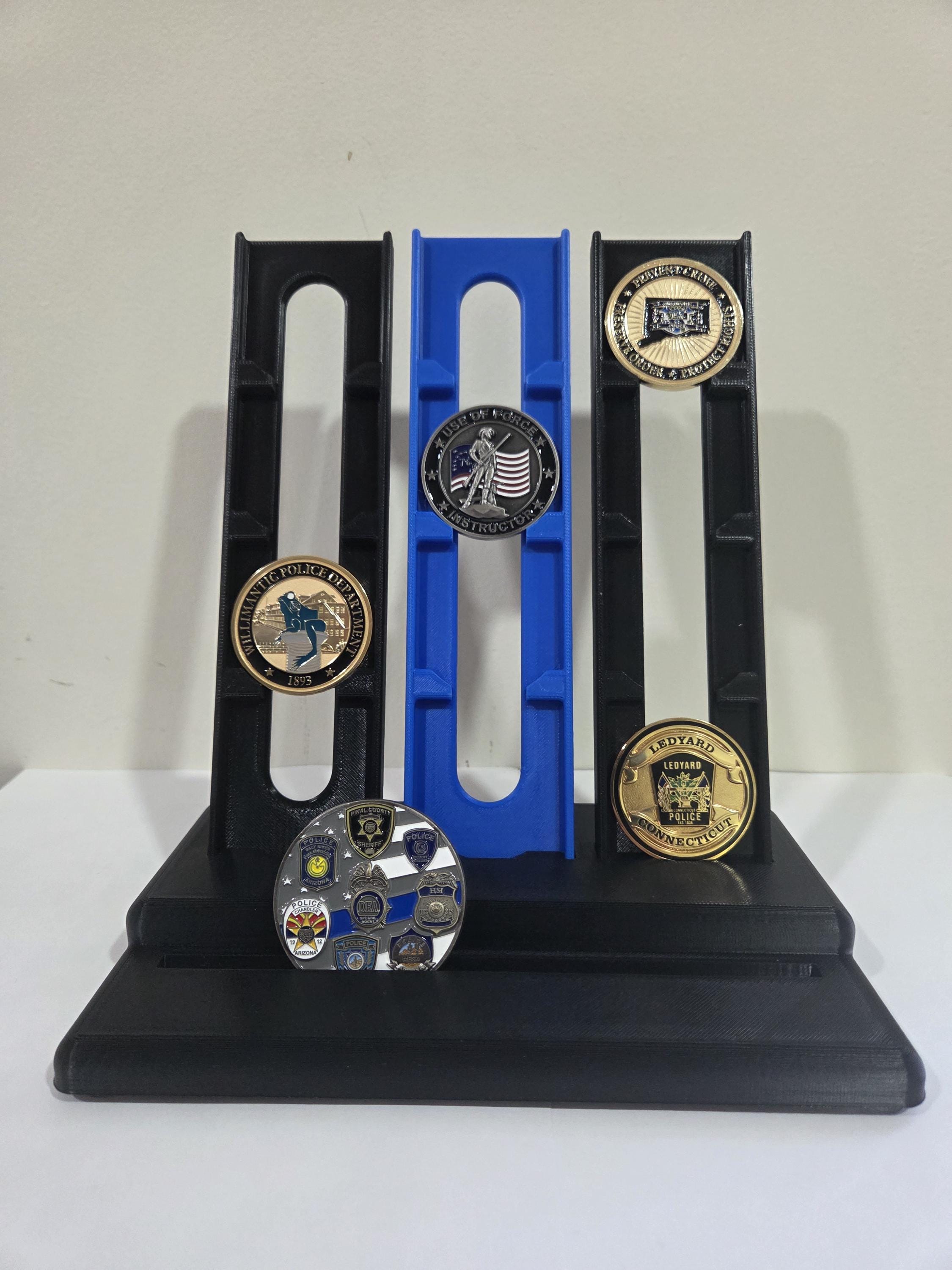 Challenge Coin Display Stand, First Responder Military Police Holder (Up to 2" Coins)