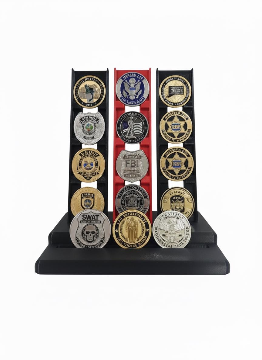 Challenge Coin Display Stand, First Responder Military Police Holder (Up to 2" Coins)