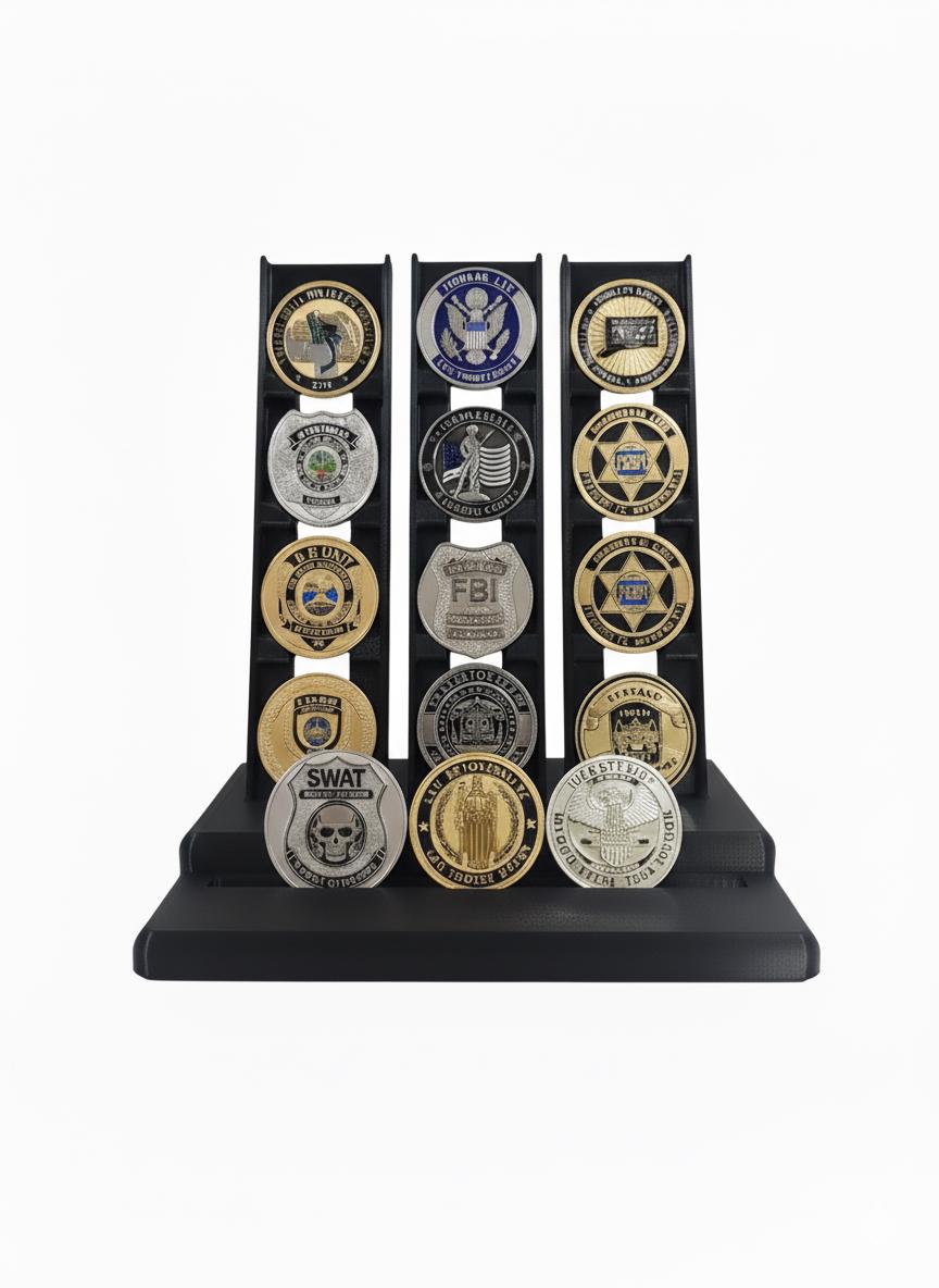 Challenge Coin Display Stand, First Responder Military Police Holder (Up to 2" Coins)