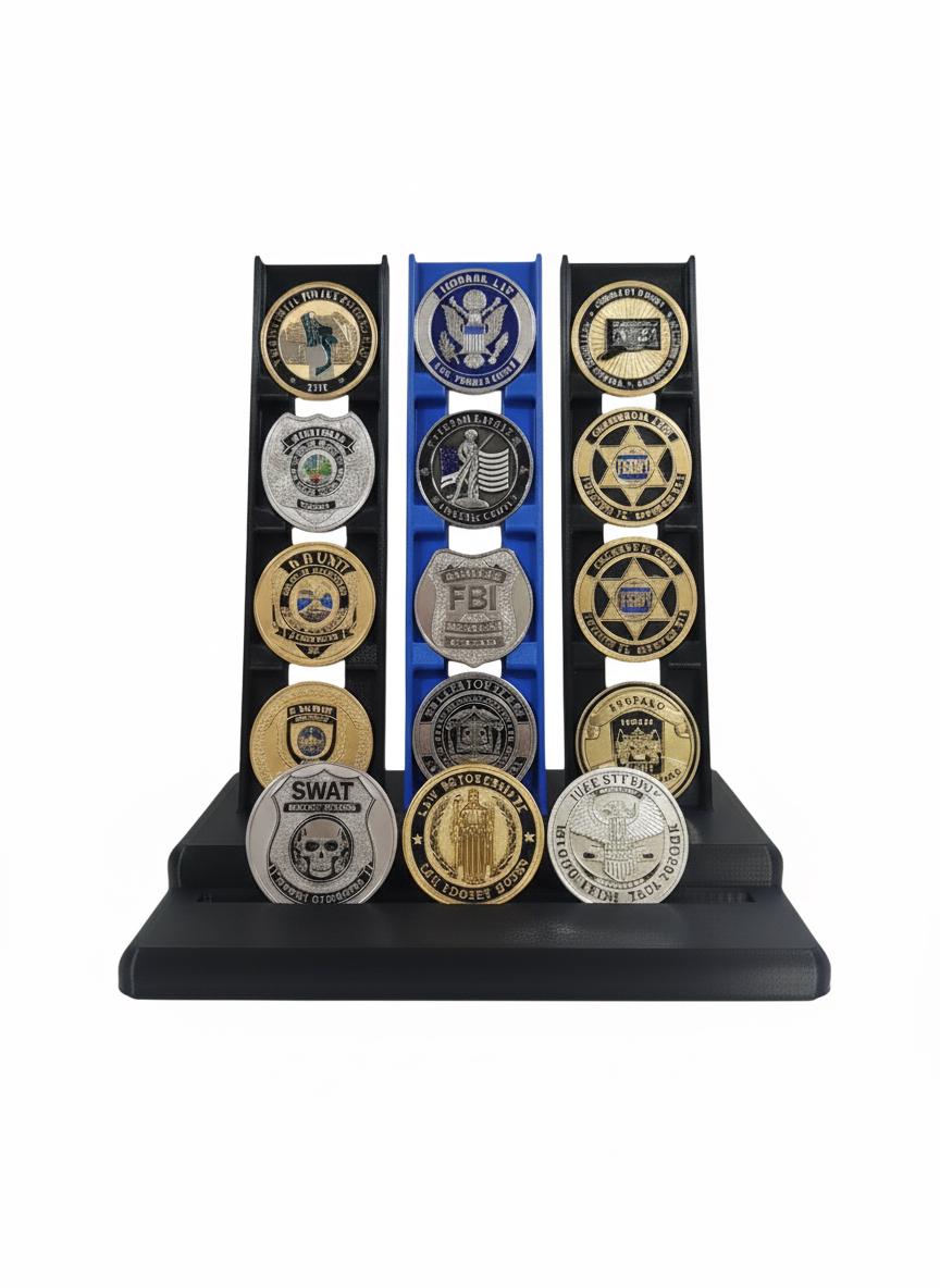 Challenge Coin Display Stand, First Responder Military Police Holder (Up to 2" Coins)