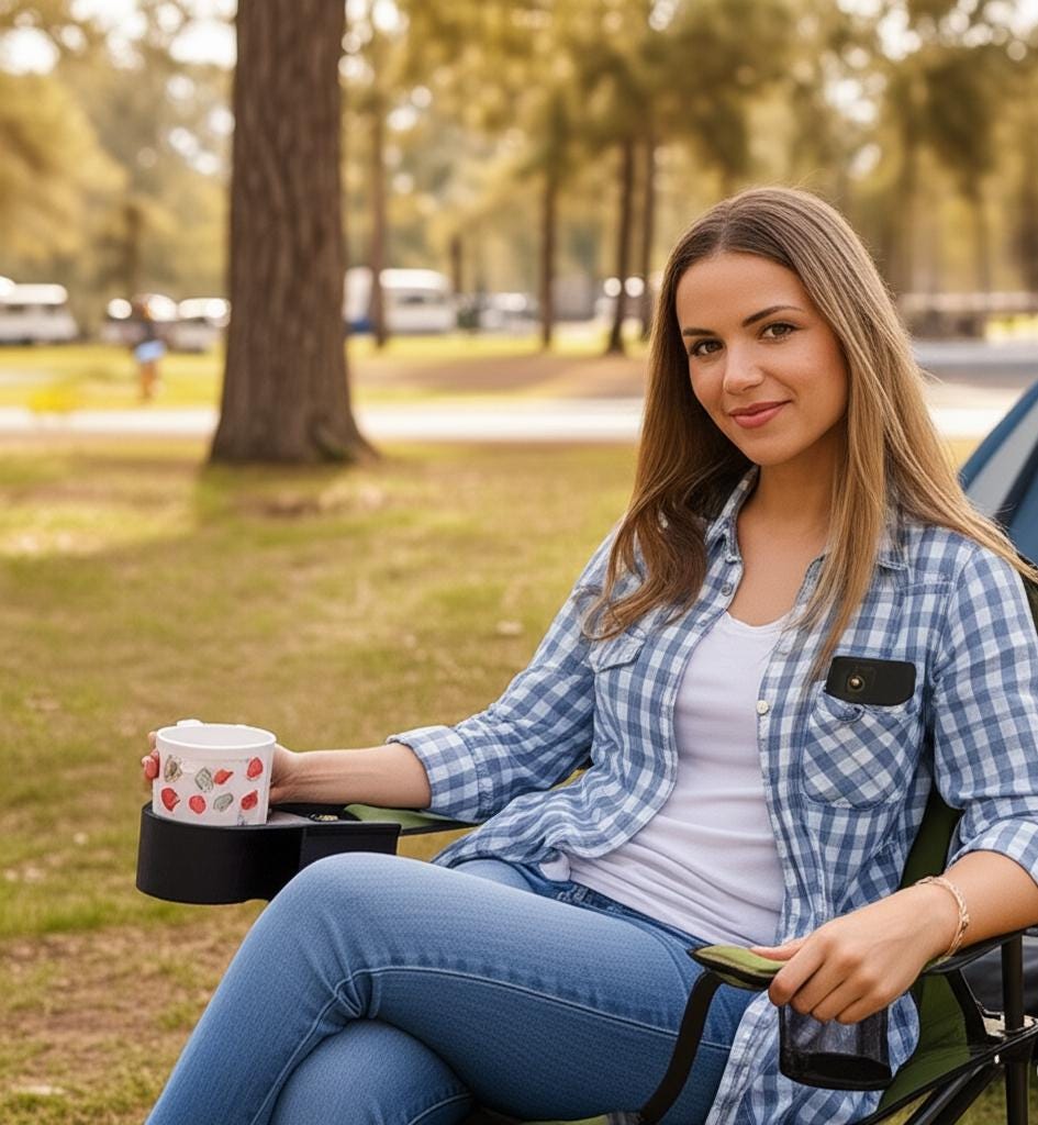 Clamp-On Cup and Phone Holder for Chairs, Desks, Outdoor Use