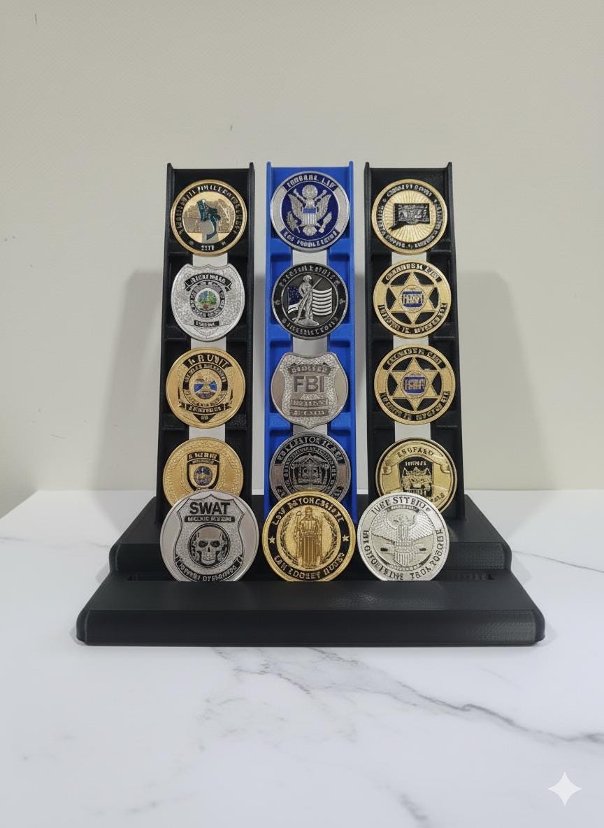 Challenge Coin Display Stand, First Responder Military Police Holder (Up to 2" Coins)