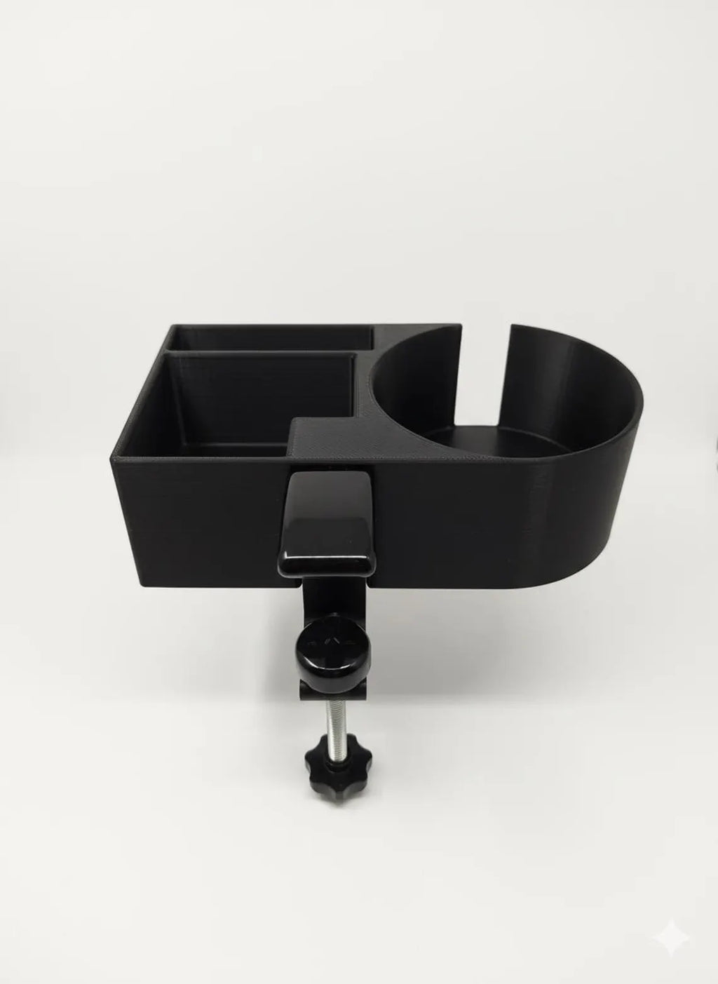 Clamp-On Cup and Phone Holder for Chairs, Desks, Outdoor Use