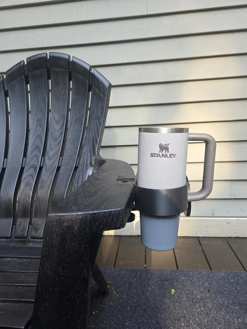 Clamp-On Cup and Phone Holder for Chairs, Desks, Outdoor Use