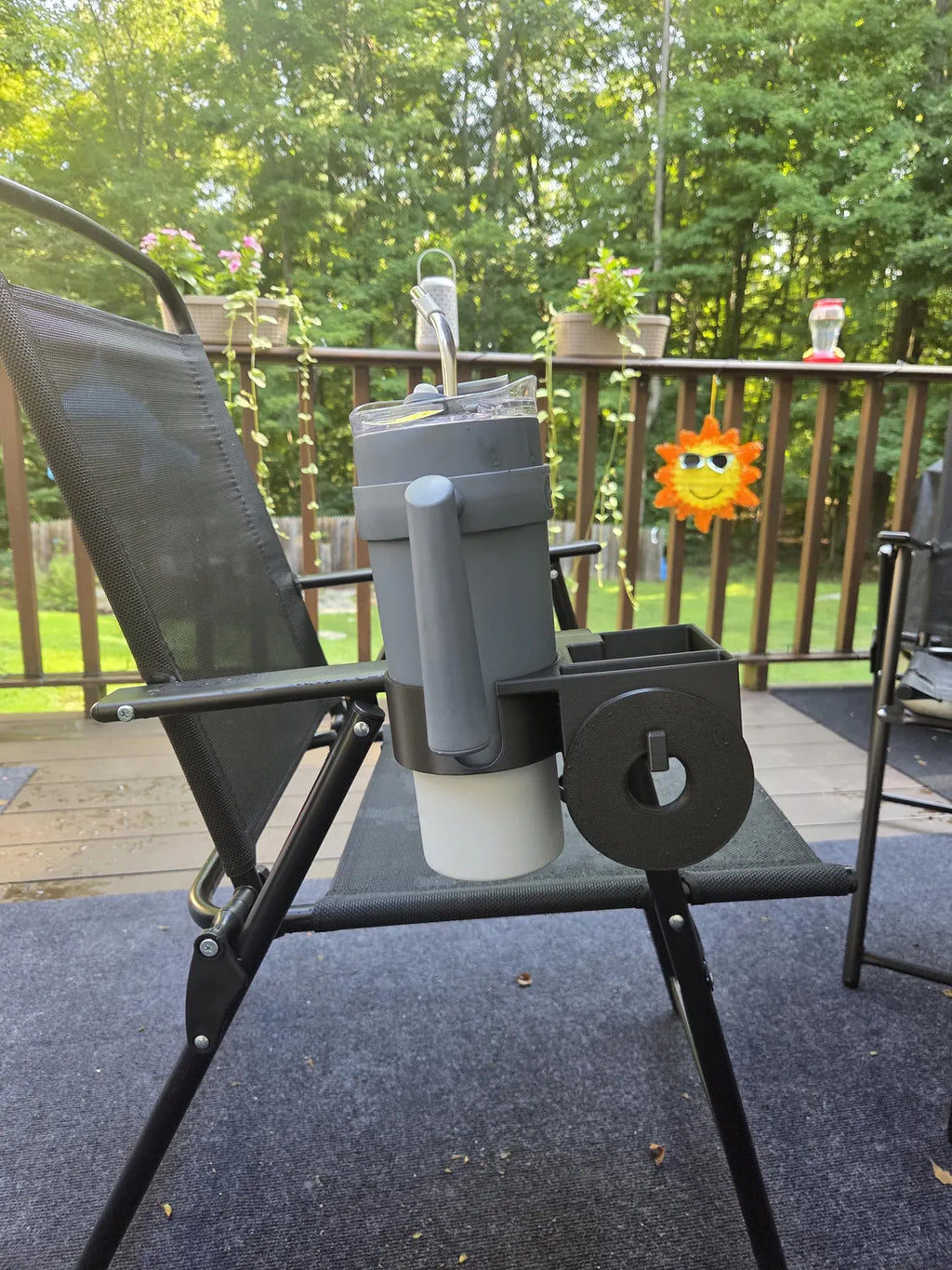 Clamp-On Cup and Phone Holder for Chairs, Desks, Outdoor Use
