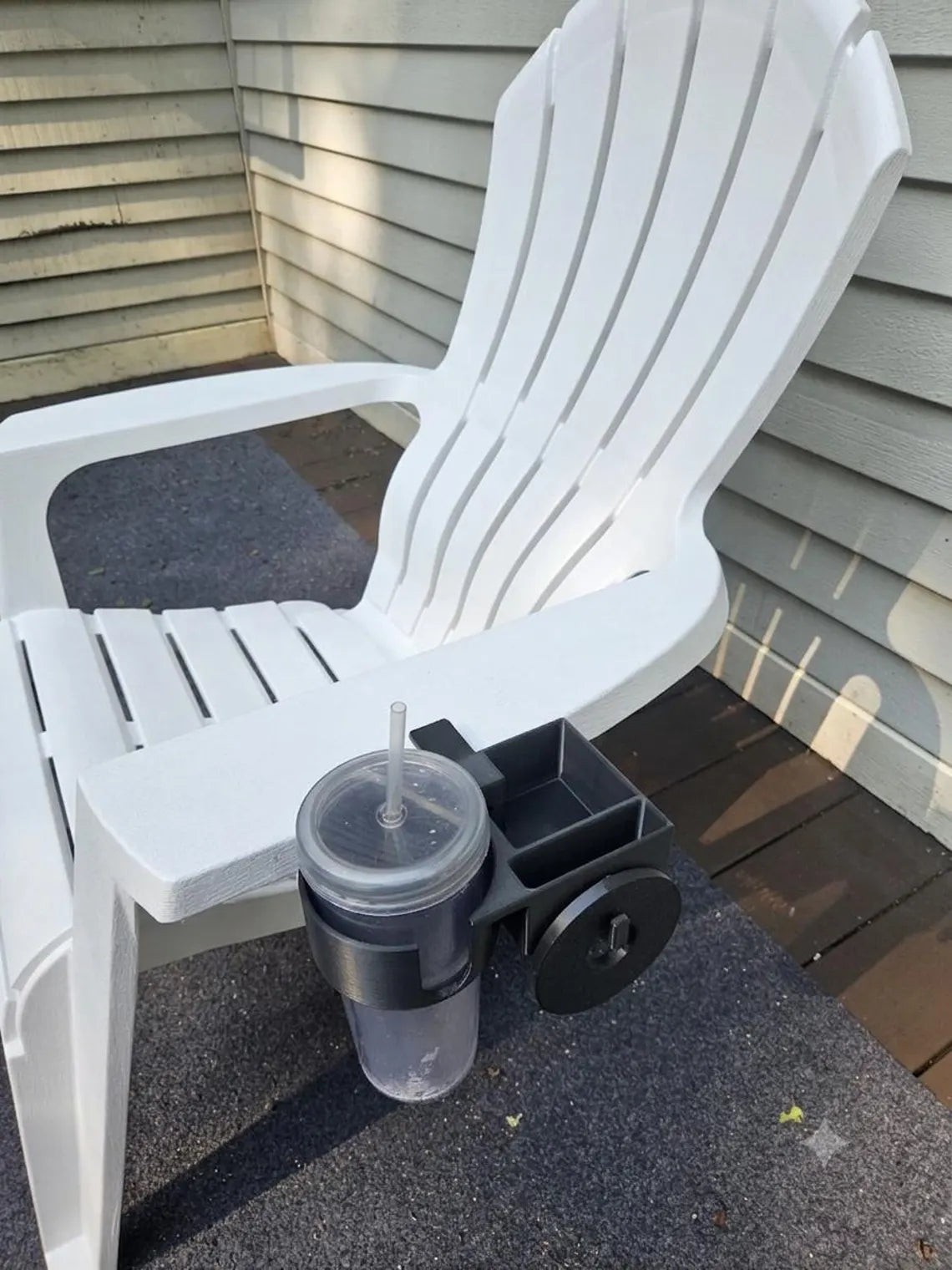 Clamp-On Cup and Phone Holder for Chairs, Desks, Outdoor Use