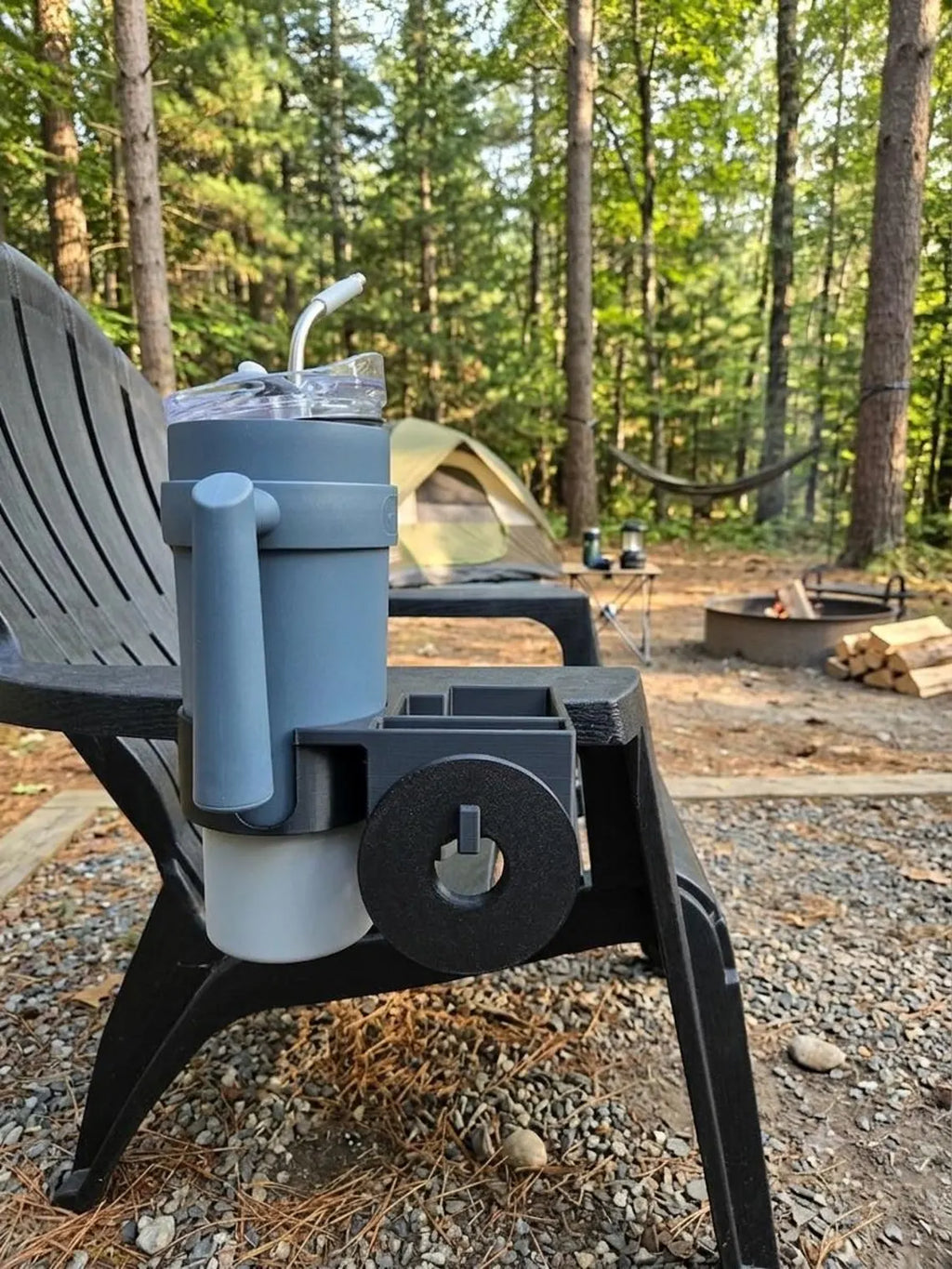Clamp-On Cup and Phone Holder for Chairs, Desks, Outdoor Use