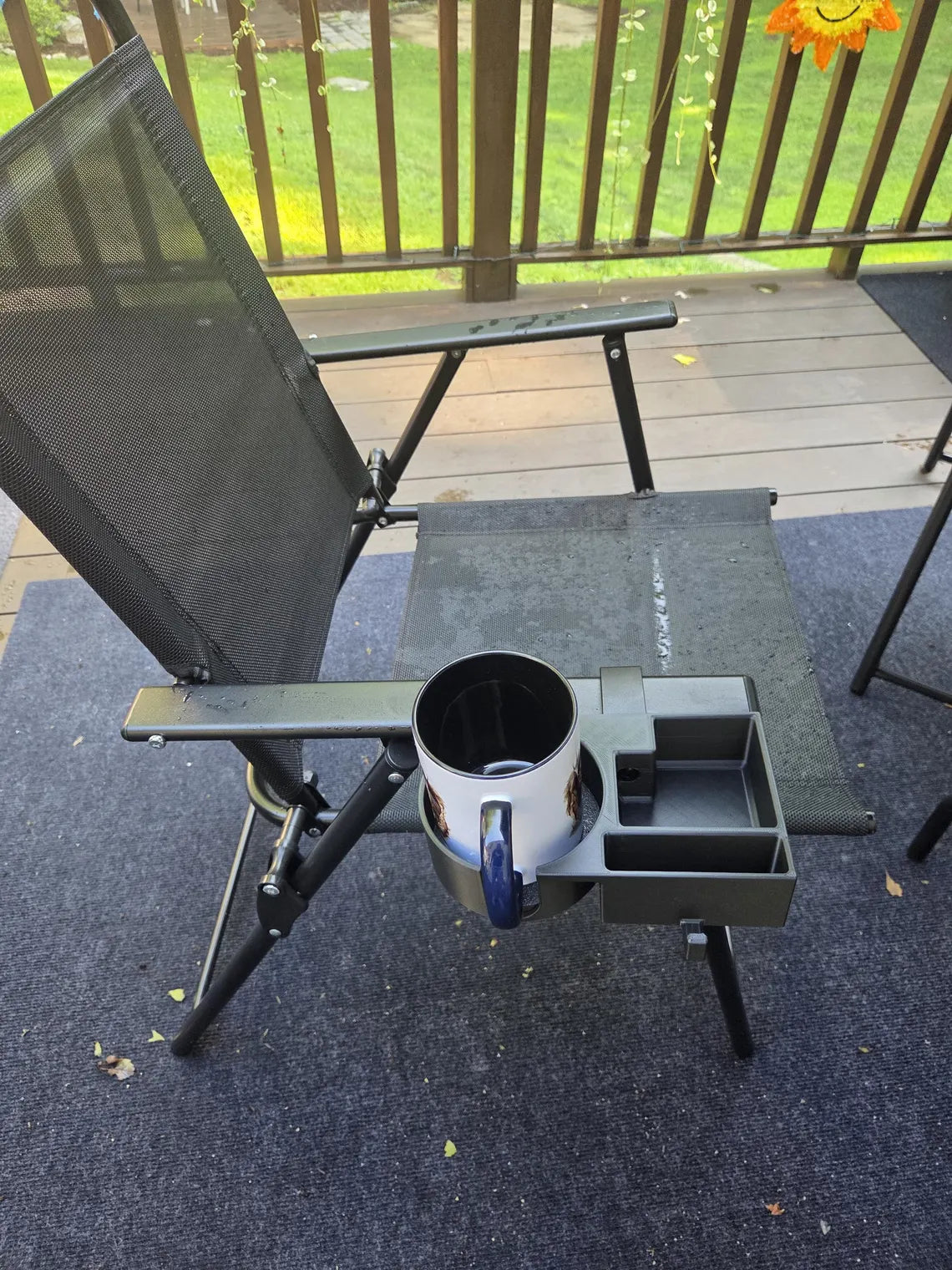 Clamp-On Cup and Phone Holder for Chairs, Desks, Outdoor Use