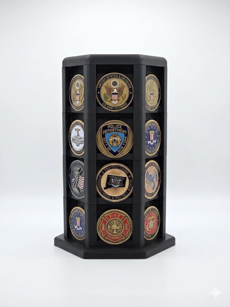 Hexagonal Challenge Coin Display Stand – Stackable Holder for First Responders, Military, Police Up to 2" Coins