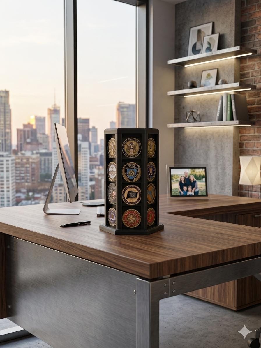 Hexagonal Challenge Coin Display Stand – Stackable Holder for First Responders, Military, Police Up to 2" Coins