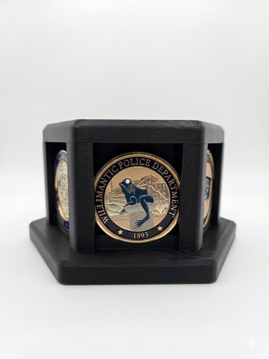 Hexagonal Challenge Coin Display Stand – Stackable Holder for First Responders, Military, Police Up to 2" Coins