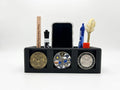 Challenge Coin Holder Desk Organizer | Police, Military, Responder Valet, Smartphone Stand