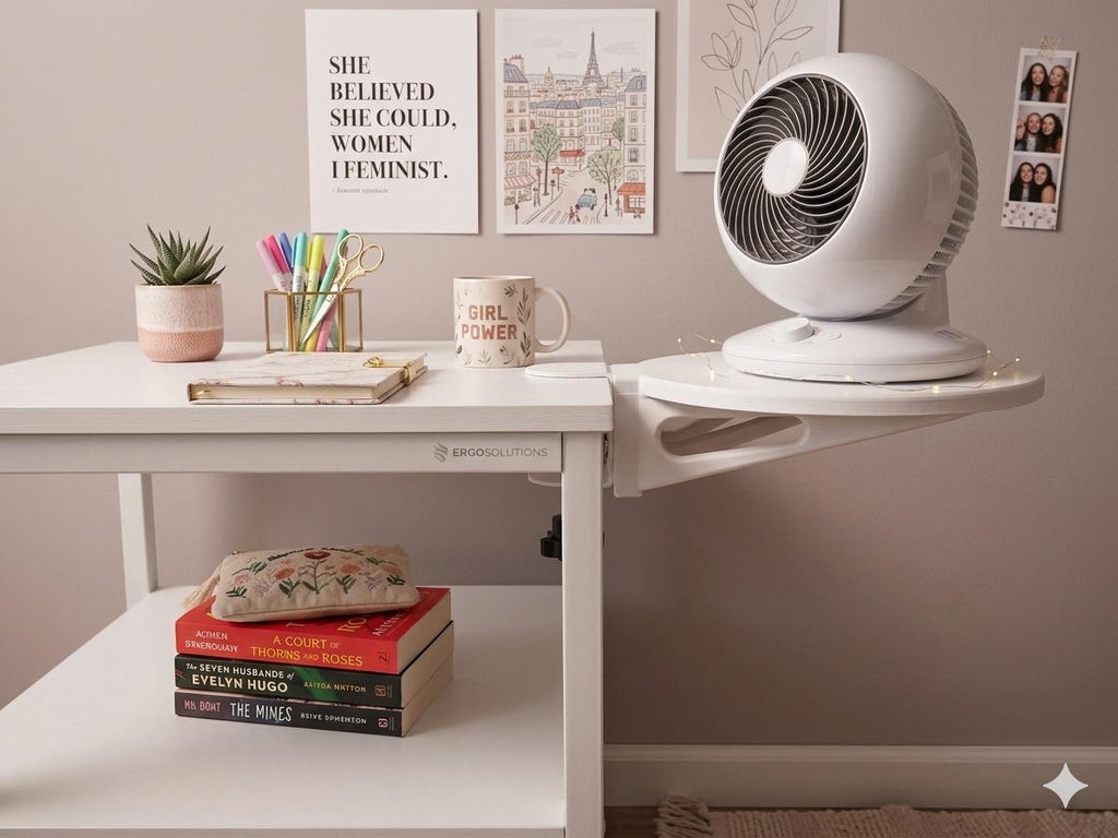 Clamp-On Desk Shelf for Fans & Decor Space-Saving College Dorm Room Organizer, Floating Bedside Table