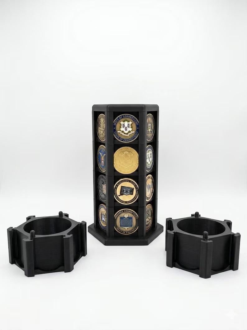 Hexagonal Challenge Coin Display Stand – Stackable Holder for First Responders, Military, Police Up to 2" Coins