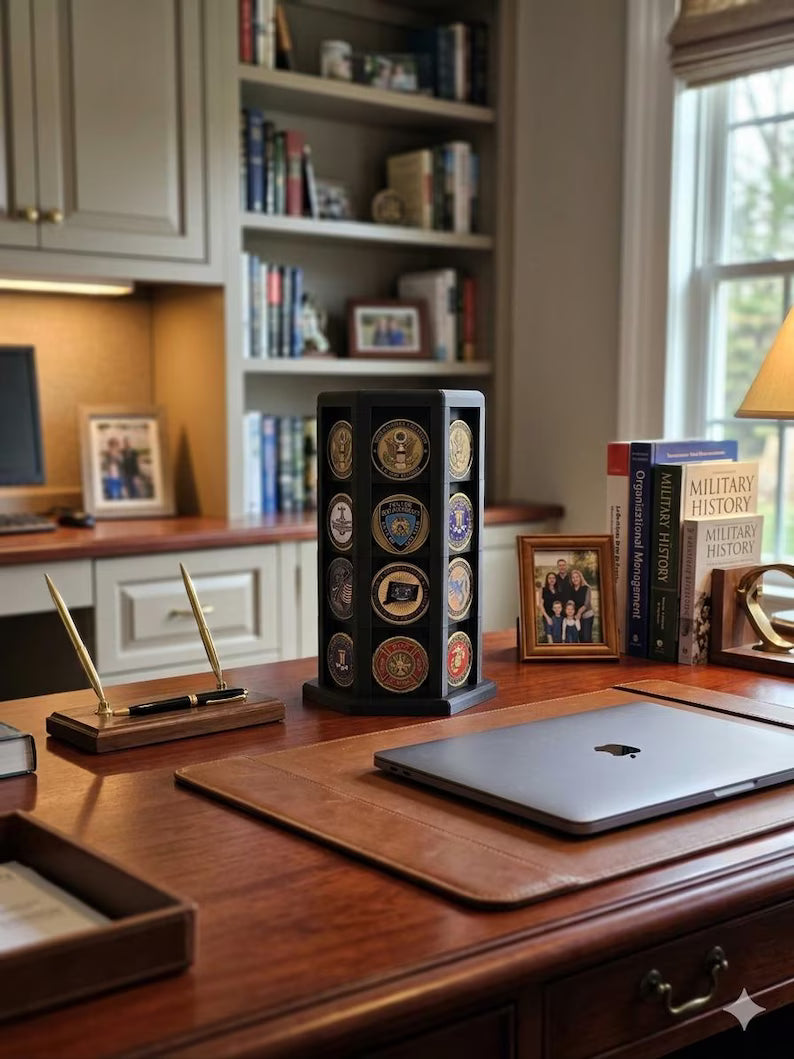 Hexagonal Challenge Coin Display Stand – Stackable Holder for First Responders, Military, Police Up to 2" Coins